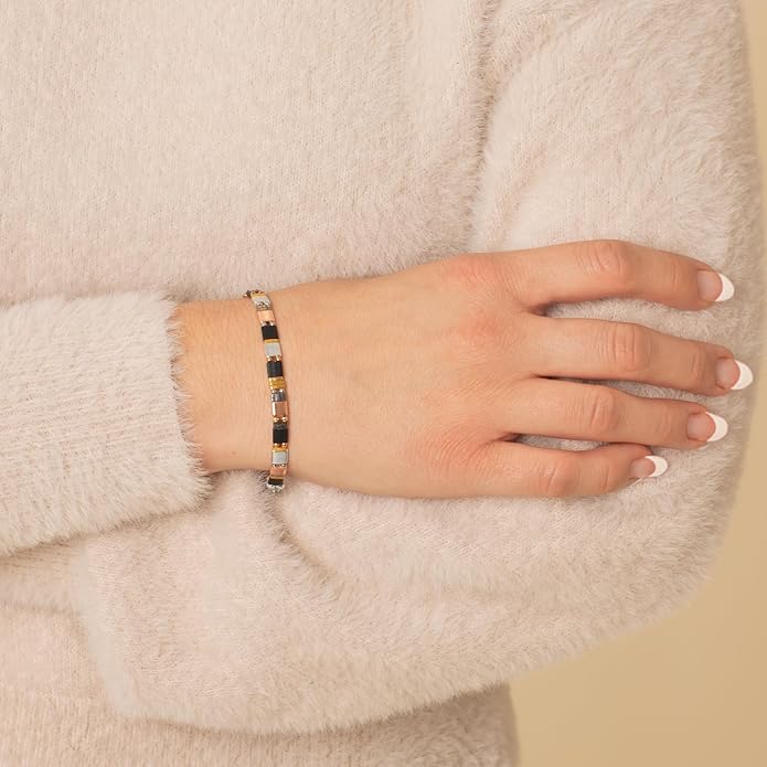 Lauren's Hope Beaded Stretch Medical ID Bracelet in Mixed Metal Tone, Rose Gold, Gold and Silver, Custom Engraved Medical ID Bracelets for Women