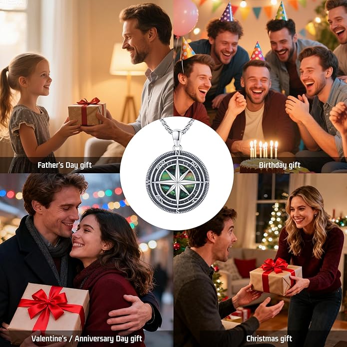 StoryEtain Compass Necklace for Women Men 925 Sterling Silver Travel Pendant Inspirational Graduation Jewelry Gift
