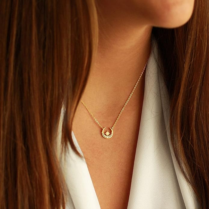 Collner 14K Gold Heart Pendant Necklace for Women Dainty Star Necklace Tiny Evil Eye Choker Necklace Boho Crescent Moon Necklace Minimalist Jewelry