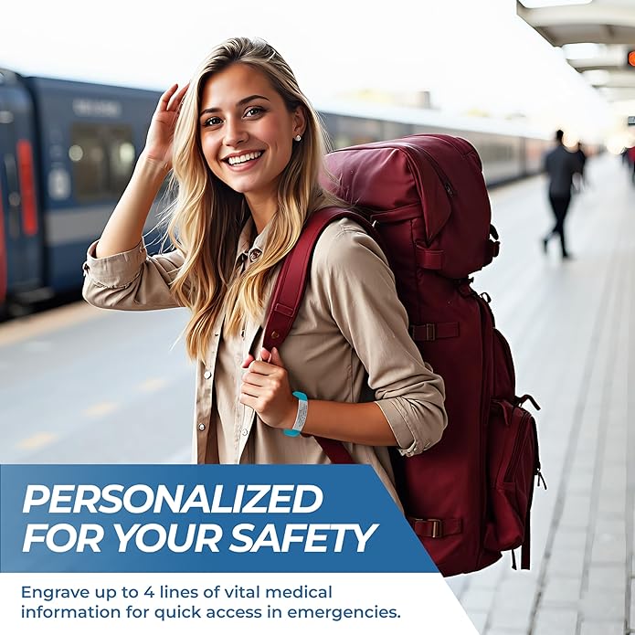 Personalized Medical Alert Bracelet for Men & Women – Custom Engraved Waterproof Silicone Wristband with Stainless Steel ID Plate – Medical ID Bracelet for Allergies, Conditions, ICE Info & Emergency Card