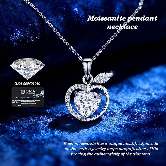 Jewelry Gifts for Women, Moissanite Heart Necklace 1-2Carat - Birthday Gift for Wife, Anniversary Necklace for Women, Christmas Valentine's Day Mother's Day Fine Jewelry Romantic Gifts for Her