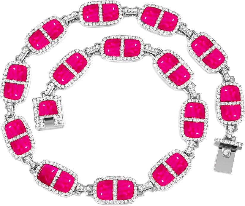 Chunky Necklace for Women 12 Colors Diamond Stone Gold Statement Necklace for Women Full Trendy Blue Birthstone Choker Necklace for Women Square Design Necklace Jewelry