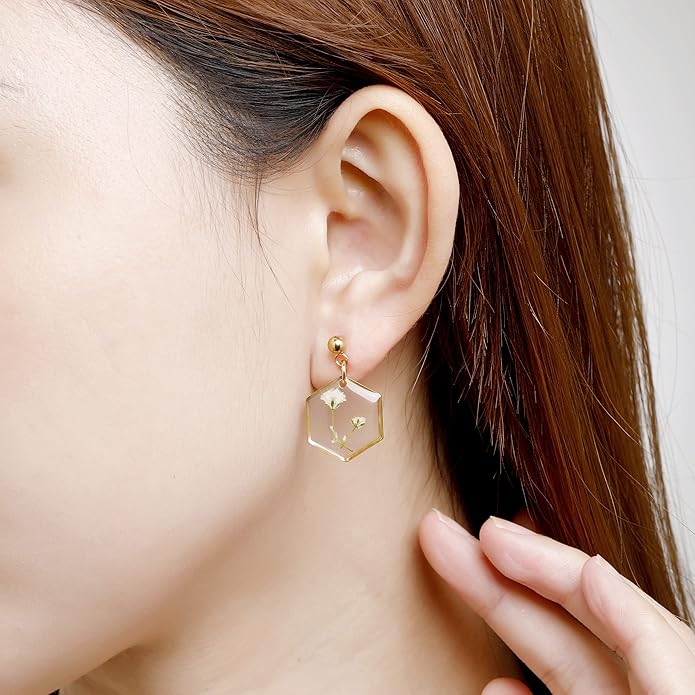 Forget-Me-Not and Queen Anne's Lace Pressed Wildflower Earrings | Pressed Flower Earrings | Handmade Drop and Dangle Earrings | Gift for Woman