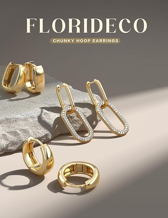 Florideco 3Pairs Chunky Gold Earrings Set 14K Gold Plated Hoop Earrings for Women Trendy Small Thick Huggie Hoops Earring Lightweight Silver Hoop Earring Sets for Multiple Piercing