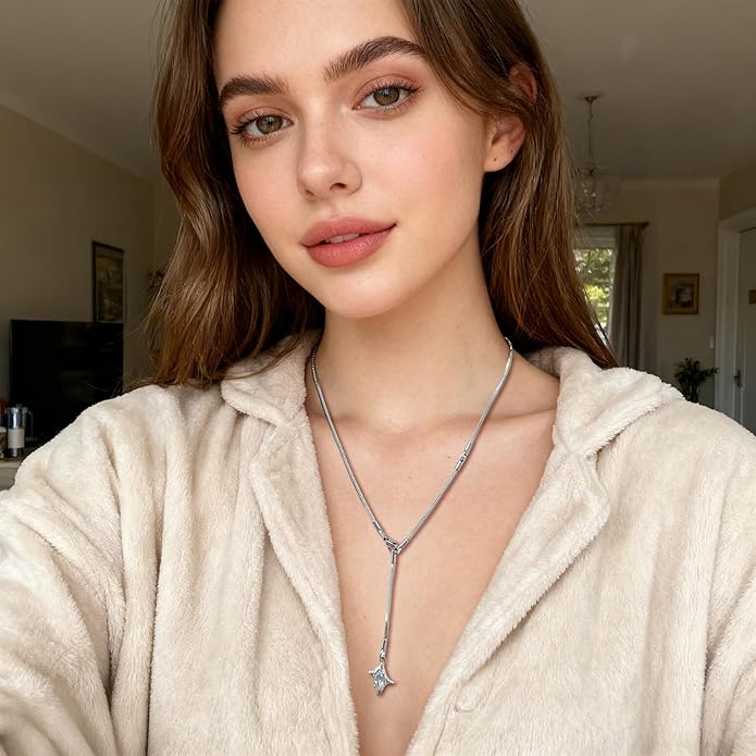 Irregular Y2k Long Y-shaped Necklace with Zircon Inlaid Sparkling Brick Tassel Pendant Double-Layer Chain High-end Fashion Accessory Women's