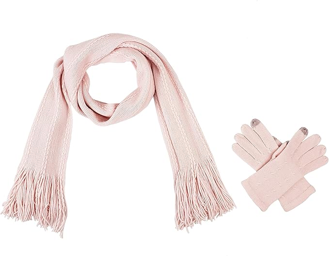 BRUCERIVER Women's Ultra Soft Knit Scarf & Glove Set Touchscreen Function Cable Design