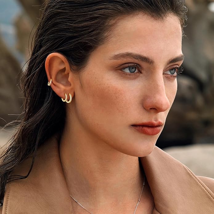 micuco 3 Pairs Small Hoop Earrings Tiny Cartilage Earrings for Women Cubic Zirconia Earrings Huggie Hoop Ear Piercing Earrings for Men 8mm 10mm 12mm