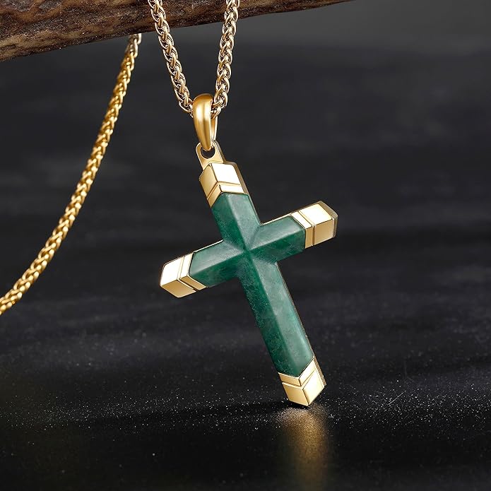 GTMJ Cross Necklace for Men -Stainless Steel & Gemstone Adjustable Box Chain 24-26in, Spiritual Jewelry Gift for Him, Everyday Wear