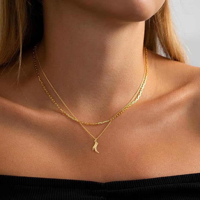 Gold Necklace for Women-14K Gold Plated Bow,Dragon,Shell, Palm Tree, Seahorse, Conch Shell,Sardines, Cowboy Boot,Bat,Bunny Pendant Beachy Jewelry for Women Gifts