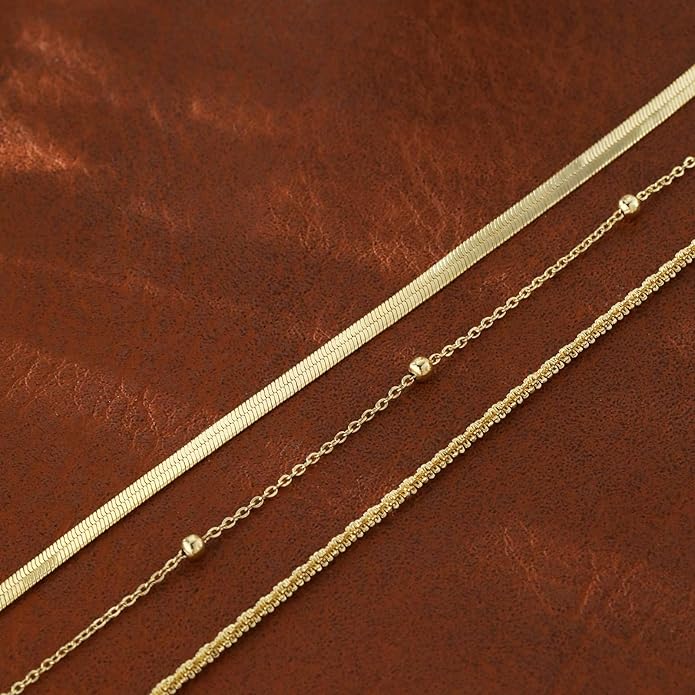 Gold Ankle Bracelets for women,14k Gold/Silver Plated Waterproof Layered lightweight Cuban Link Figaro Chain Heart anklet butterfly anklet Pearl Ankle Bracelets Set Gold Anklets for women Trendy Jewelry Gift for Women
