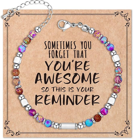 Desimtion Healing Natural Stone Bracelets for Women Girls, Sometimes You Forget You're Awesome -Christmas Gifts for Women Teen Girls, Best Friend Birthday Gifts for Women Friendship Bracelets