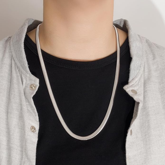 Dankadi Men 925 Sterling Silver Necklace Italian 6MM-8MM Flexible Flat Snake Chain Choker 16-30 Inch 24K Gold plated Fine Jewelry Gifts for Women