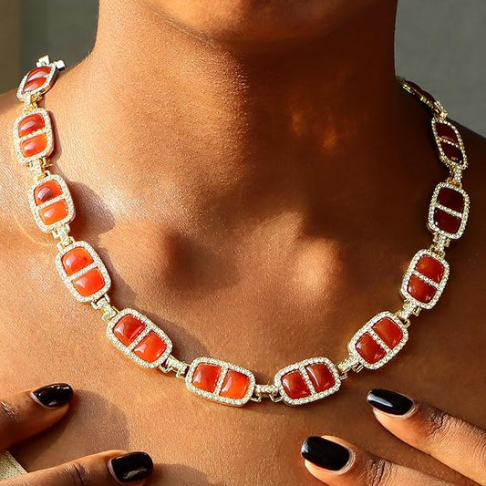 Chunky Necklace for Women 12 Colors Diamond Stone Gold Statement Necklace for Women Full Trendy Blue Birthstone Choker Necklace for Women Square Design Necklace Jewelry