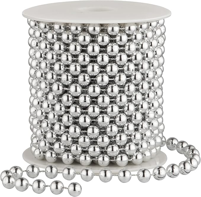 8mm Pearl Garland, 33 Feet Faux Pearl Garland Spool Roll for Wedding Centerpiece Backdrop Christmas Tree and Flowers Decoration DIY Craft （Silver）