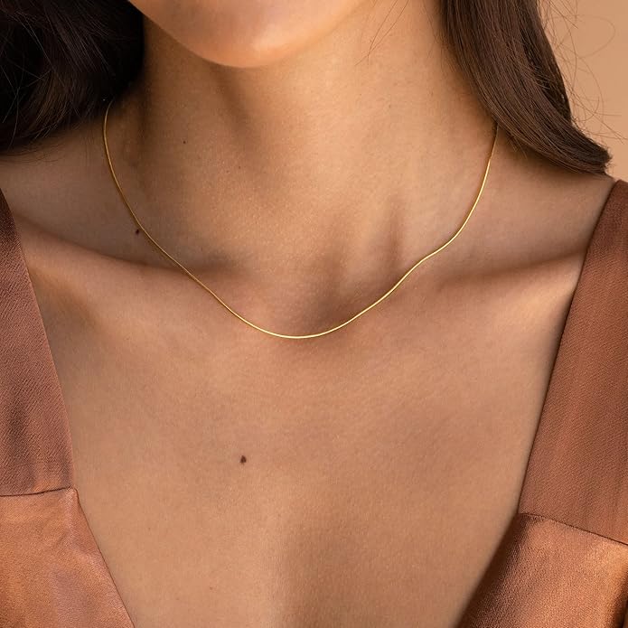 DEARMAY 14K Gold Plated Necklaces for Women, Dainty Gold Herringbone Choker Necklace Thin Layered Snake Chain Jewelry for Gifts