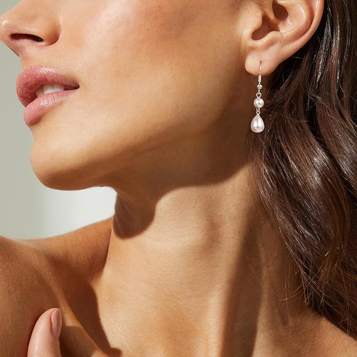 14K Gold Plated Pearl Dangle Earrings for Women, Small Pearl Drop Huggie Hoop Earrings, Hypoallergenic Dainty Gold Wedding Earrings Jewelry Gifts for Women Trendy