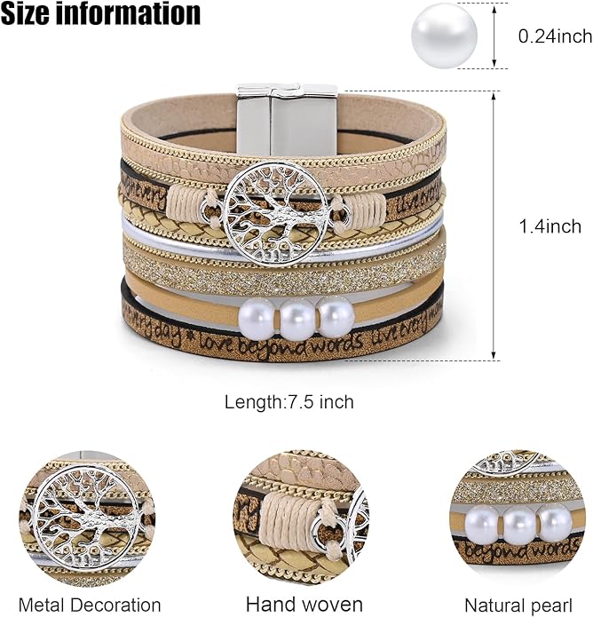 VIBILIA Boho Leather Wrap Bracelets for Women Multi-Layer Bracelets with Strong Clasp Jewelry for Women