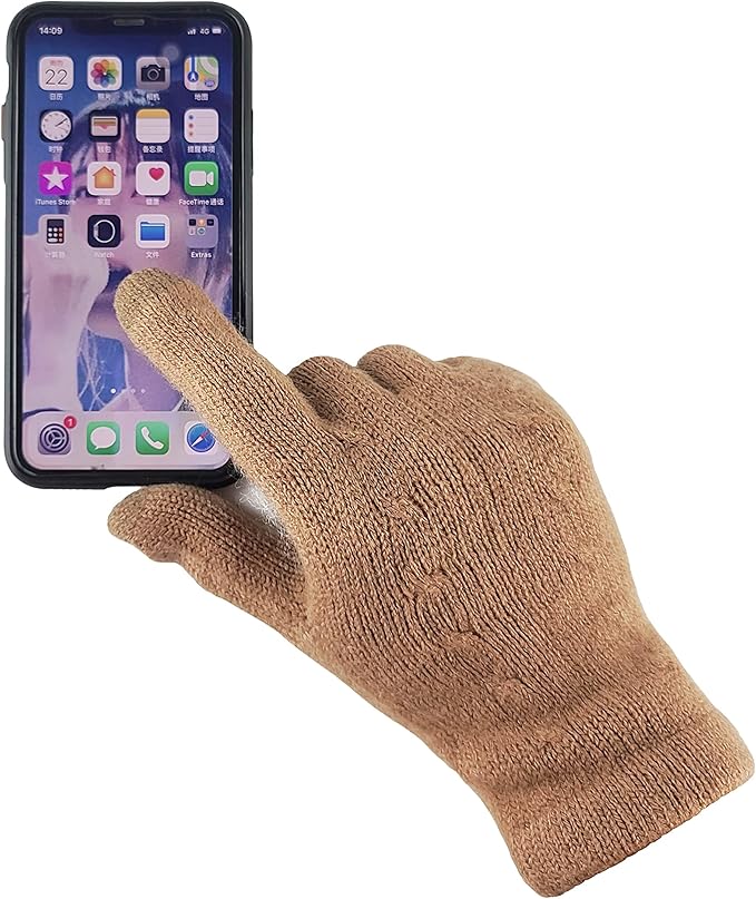 BRUCERIVER Women's Ultra Soft Knit Scarf & Glove Set Touchscreen Function Cable Design