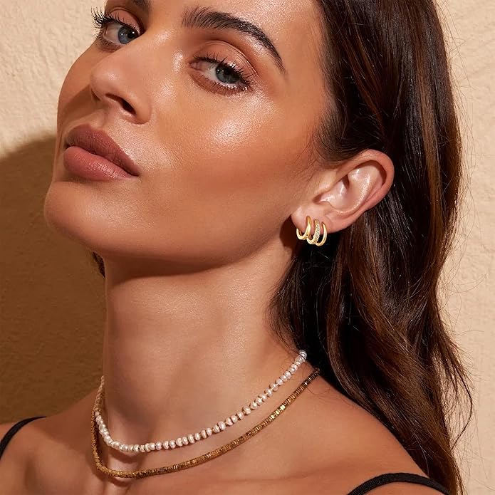 micuco 3 Pairs Small Hoop Earrings Set for Women, 14K Gold Plated Huggie Hoop Earrings for Men, Tiny Cartilage Hypoallergenic Earring Set