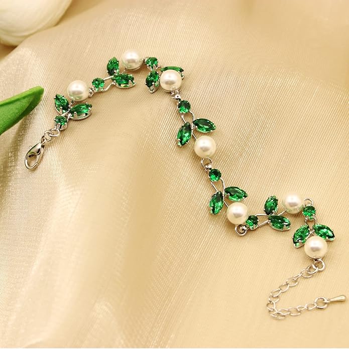 Luxury Cubic Zirconia Aurtrian Crystal Pearl Floral Necklace Dangle Earrings Wedding Bridal Jewelry Set Birthday Gifts for Her