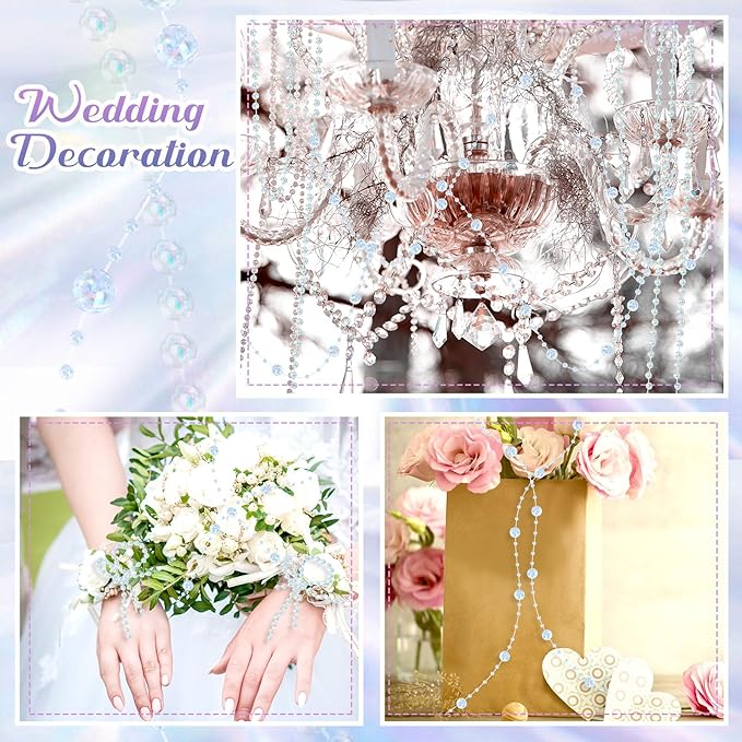 Bonuci 3 Rolls 66 Feet Pearls String Garland Faux Pearl Garland Spool Roll Strand Decoration Artificial Beads Chain Trim for Crafting String of Flowers Valentine Wedding Party(Colorful,4mm)