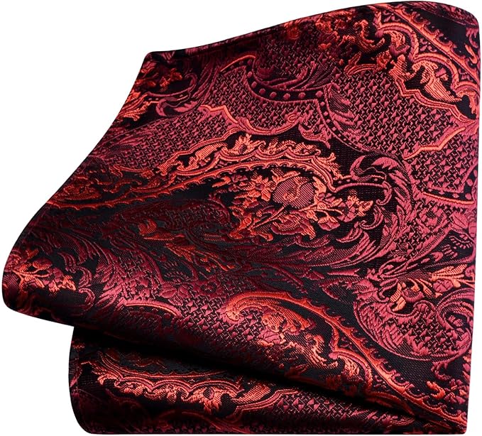 GUSLESON 8cm Paisley Tie Set for Men Necktie Lapel Pin Pocket Square Cufflinks Set for Men