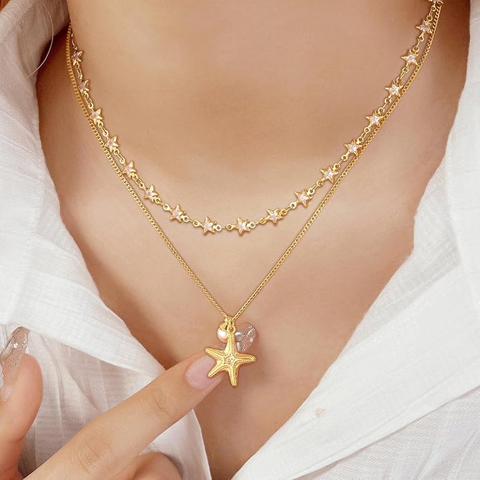 MTMY Beaded Necklaces for Women 14K Gold Plated Dainty Colorful Green/Rose Beaded Pearl Choker Necklace Delicate Boho Choker Necklace Jewelry Gift