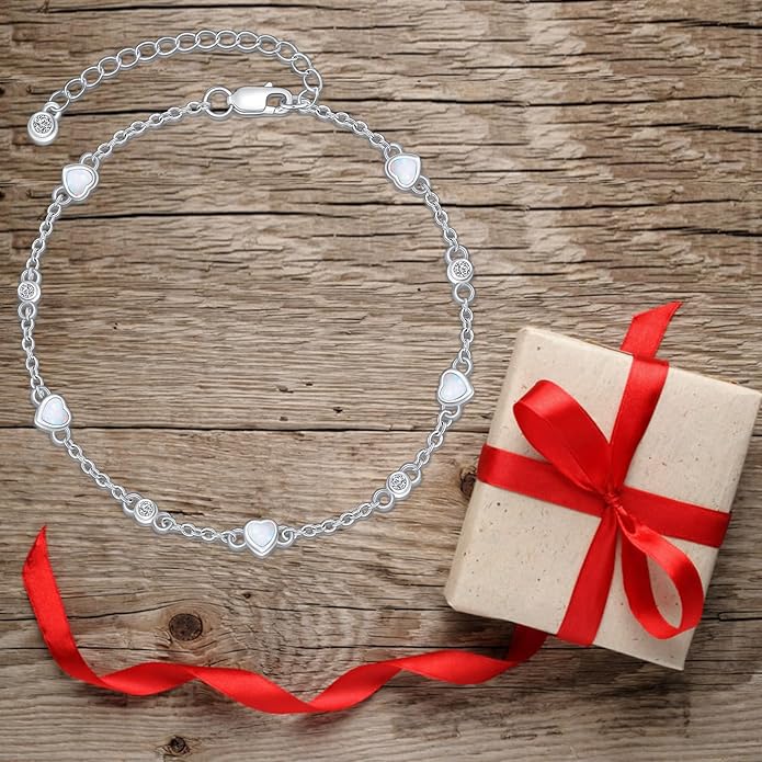Anklet Bracelet for Women 925 Sterling Silver Natural Stone Chain Ankle Bracelet Beach Summer Fine Jewelry Birthday Christmas Gifts for Women Her Mom