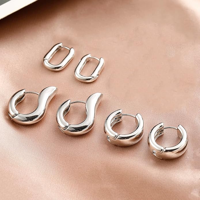 14K Gold Plated Hoop Earrings for Women, Hypoallergenic Chunky Gold Plating Hoop Earrings Multipack, Lightweight Twisted Huggie Hoops Earring Set Jewelry for Gifts