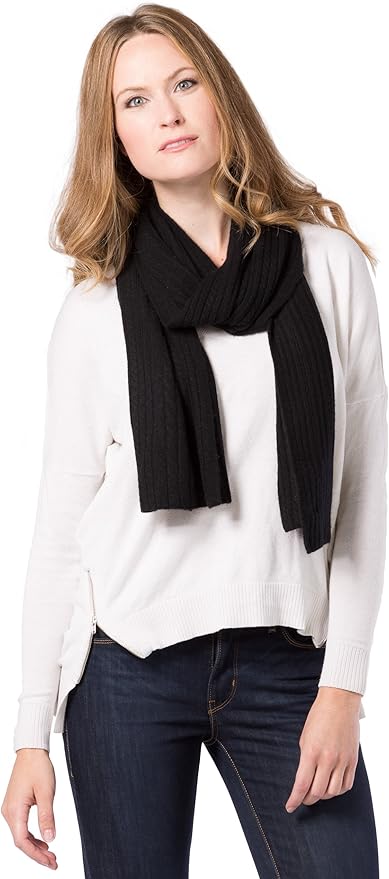 Fishers Finery Women's Cozy Cashmere Cable Knitted Winter Scarf | Black Label Box