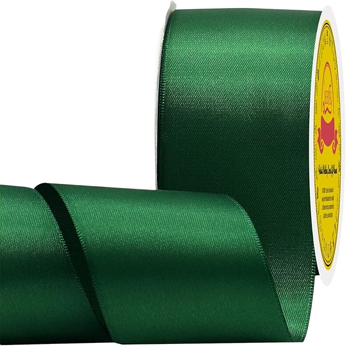 LEEQE Double Face Forest Green Satin Ribbon 2 inch X 25 Yards Polyester Forest Green Ribbon for Gift Wrapping Very Suitable for Weddings Party Hair Bow Invitation Decorations and More