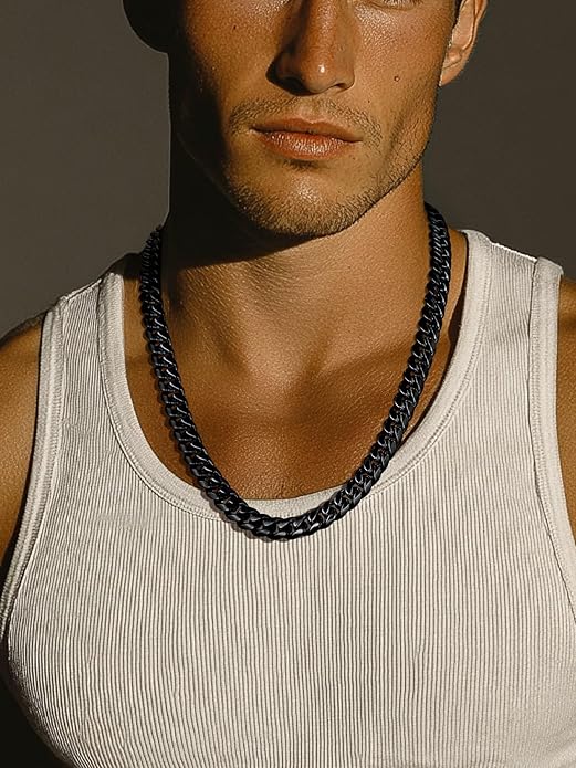 ChainsPro Chunky Miami Cuban Link Chains for Men,Stainless Steel Cuban Chain Necklace,4.8/6/10/14mm Width,No Tarnish& Thick Hip Hop Jewelry,18-30 inch Length, Black/Gold Plated/Silver,Send Gift Box