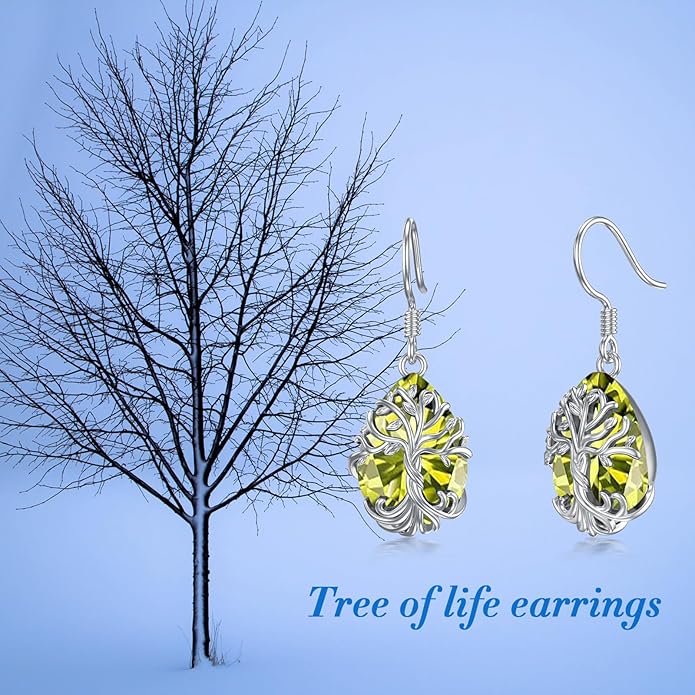 TOUPOP Tree of Life Earrings 925 Sterling Silver Family Tree Dangle Drop Earrings Crystal Jewelry Birthday Christmas Gifts for Women Her