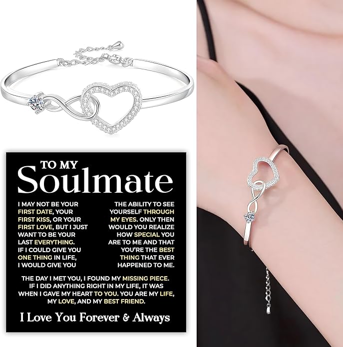 To My Soulmate Bracelet, Soulmate Bracelet For Women, Soulmate's Jewelry Gift From Boyfriend Husband Friend With Message Card And Box Meaning, Valentine Gifts For Her, Birthday Christmas Gifts