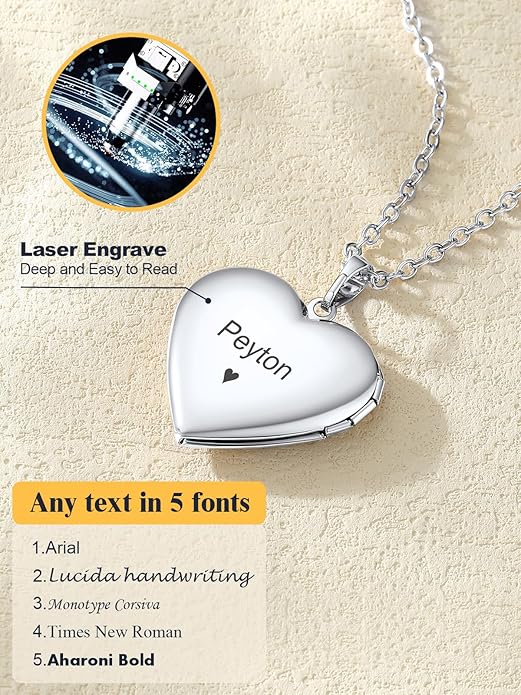 U7 Women Locket Necklace Platinum 14K Gold Photo Lockets that Hold Picture,Chain 20 Inch Personalized Gift Custom Love Heart Image Necklaces