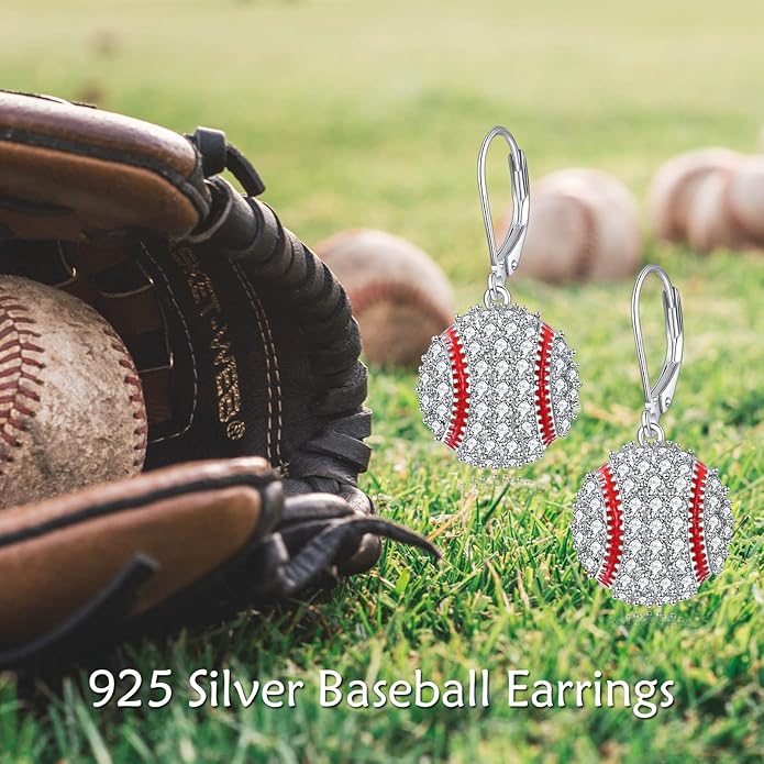 YFN Sports Jewelry Earrings 925 Sterling Silver Baseball Softball Basketball Rugby Football Tennis Volleyball Earrings for Women and Sports Fans Gifts