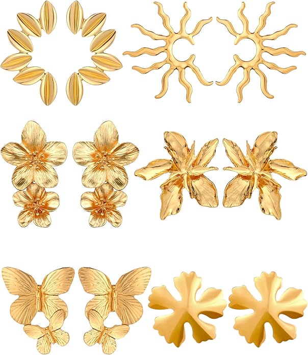 Glenmal 6 Pair Gold Statement Earrings for Women Large Gold Geometric Earrings Woven Twisted Leaf Earring Jewelry Gift