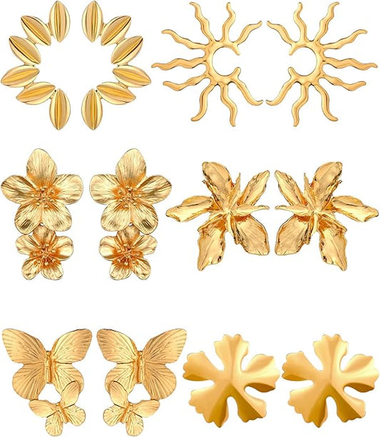 Glenmal 6 Pair Gold Statement Earrings for Women Large Gold Geometric Earrings Woven Twisted Leaf Earring Jewelry Gift
