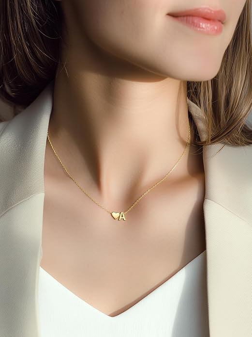PROSILVER Initial Heart Necklace for Women, 925 Sterling Silver Tiny Heart Letter Necklace Siver, Gold Necklace, Come with Box