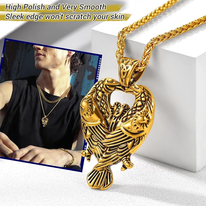 PROSTEEL Norse Viking Jewelry for Men Women, Vintage Thor Hammer/Thor Axe/Raven/Odin Necklace, 316L Stainless Steel Pendant Chain, Come with Box