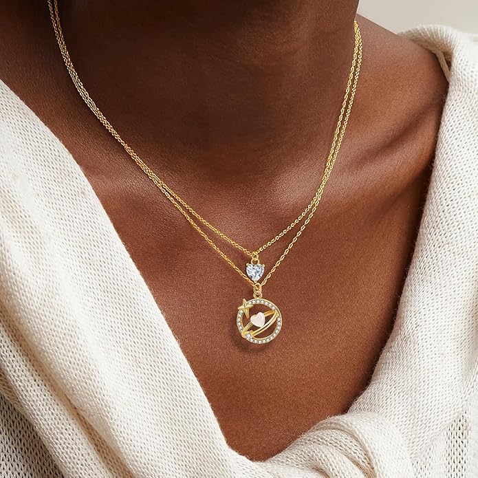 Copper Alloy 14K Gold Plated | 14K Platinum Plated Necklace for Women Double Layer Pendant Necklace Fashionable Multi-Layer Jewelry