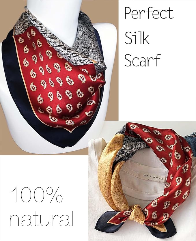 kcctoo 27.5" Mulberry Silk Feeling Head Scarf Women's Fashion Square Neck Satin Scarfs for Bag Hair Scarves Gift