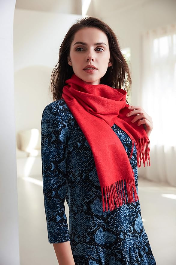 EURKEA 100% Cashmere 2025 Winter Scarf for Women Fringed Edges Warm & Soft Lightweight Solid/Plaid/Two-Tone Free Size