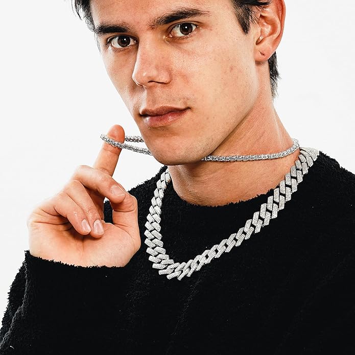 JINAO Cuban Link Chain for Men - 20MM Iced Out Miami Mens Necklace 14K Gold Plated Cubic Zirconia Women Hip Hop Jewelry