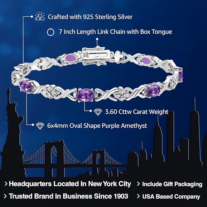 Gem Stone King 2-4 Cttw Infinity Link Gemstone Birthstone Tennis Bracelet for Women | 925 Sterling Silver | Oval 6X4MM | 7 Inch with Secure Clasp | Fine Jewelry for Her Mom Wife Anniversary