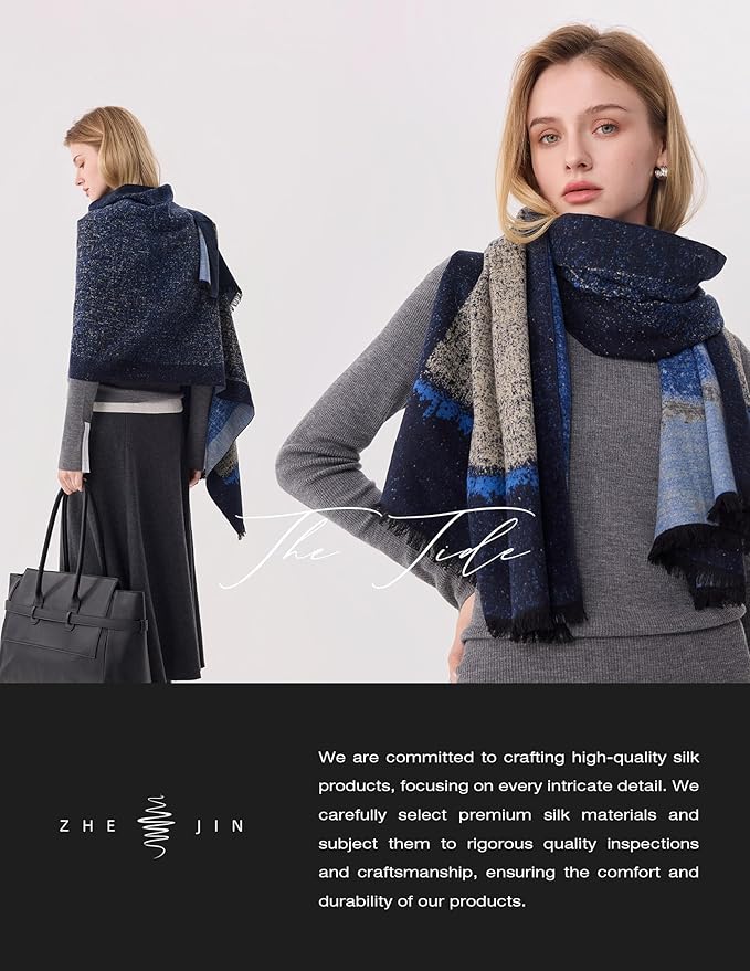 ZHE JIN Luxurious Silk Scarf Shawl Wraps for Women, Warm Scarves Winter Gift, 100% Brushed Mulberry Silk