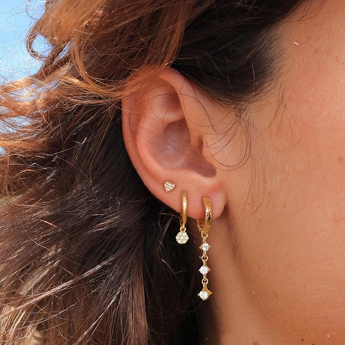 14K Gold Plated Butterfly Dangle Earrings for Women - Dainty, Trendy, Hypoallergenic CZ Drop Earrings - Simple Long Dangling Jewelry