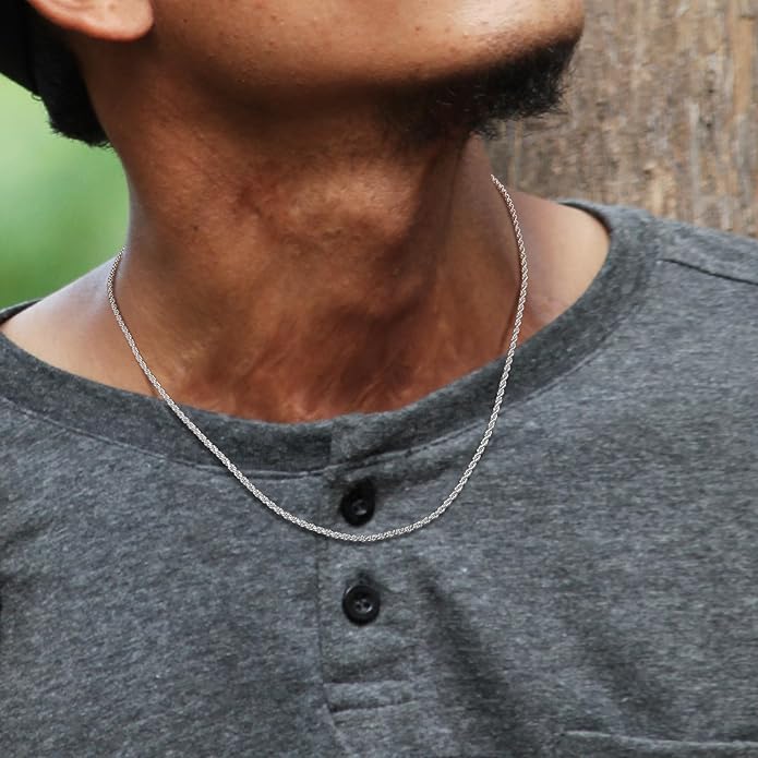 BRIJEWNES 925 Sterling Silver Clasp 2/2.5/3/4/5mm Silver Chain for Men Mens Necklace Rope Chain Necklace Diamond Cut Silver Mens Chain Necklace 16 18 20 22 24 26 28 30 Inches