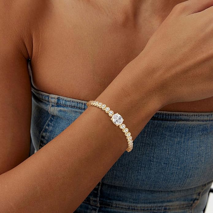 3CT Oval Moissanite Link Bracelet, 8x10mm Oval Cut D Color VVS1 925 Sterling Silver Adjustable Moissanite Bracelets for Women Mom Birthday Jewelry Gifts