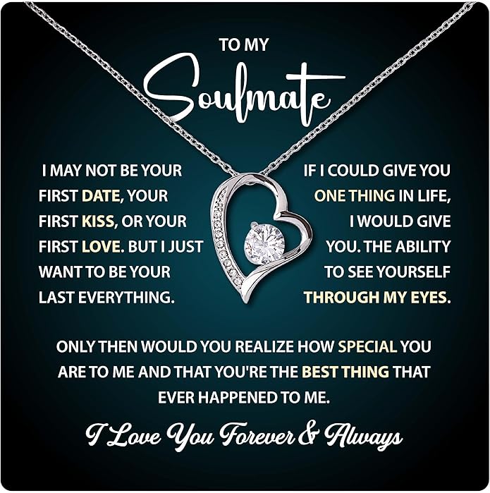 To My Beautiful Soulmate Necklace Romantic Gift for Girlfriend Wife With Message Card & Gift Box, Perfect for Anniversary Birthday Christmas or Valentine’s Day